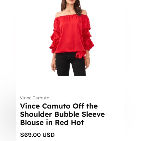 Vince Camuto Off the Shoulder Bubble Sleeve Blouse in Red Hot (M) - Picture 3 of 7